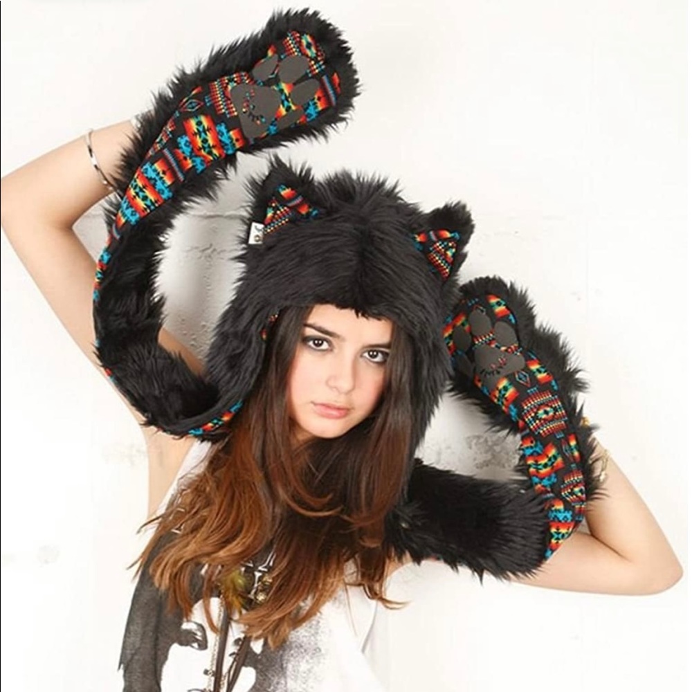 Spirithoods Navajo Warrior Black Wolf Hood